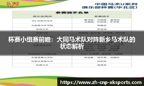 杯赛小组赛前瞻:大同马术队对阵新乡马术队的状态解析